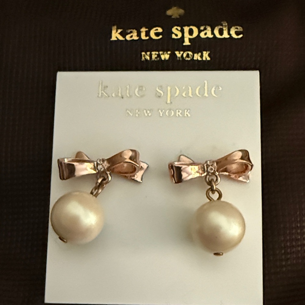 Kate Spade Gold Bow Pearl Earrings